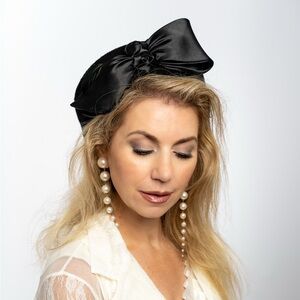 Elegant Black Satin Bow Hat
